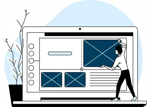 Person adjusting content sections on a page